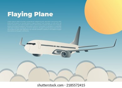 flying plane and clouds above earth. Landing page template
