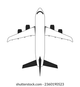 Flying plane flache monochrome einzelne Vektorobjekt. Reiseflugzeug. Bearbeitbare Schwarz-Weiß-Kunstzeichnung. Einfache Umriss-Spot-Illustration für Web-Grafikdesign