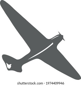 A flying plane is gray on a white background. Vector image.
