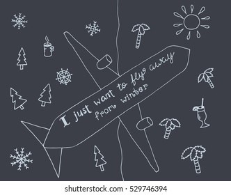  Flying plane. Handwritten lettering. Vector illustration. EPS 10.