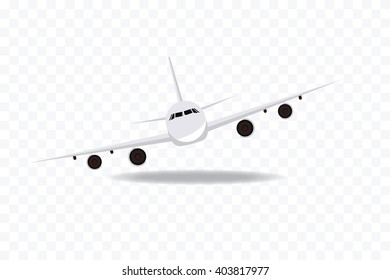 Flying plane icon.  Plane on geometric background. Front veiw of plane