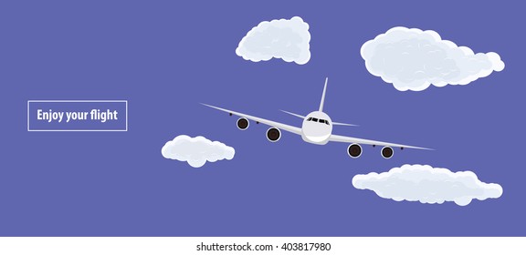 Flying plane icon. Plane in the sky. Front view of plane.