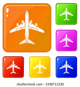 Flying plane icons set collection vector 6 color isolated on white background