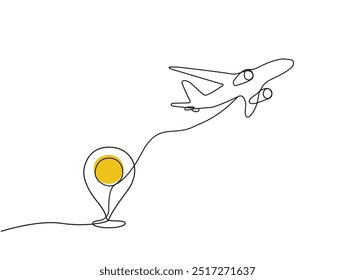 Flying plane line drawing continuous line art vector illustration