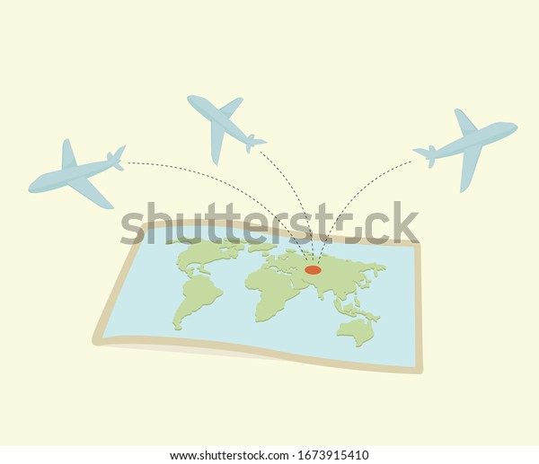 Flying Plane Map Illustration Set World Stock Vector (Royalty Free ...