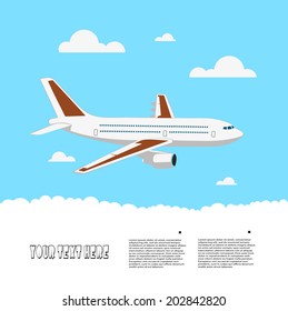 flying plane on sky background
