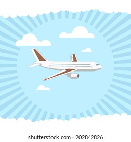 flying plane on sky background