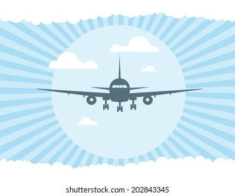 flying plane on sky background