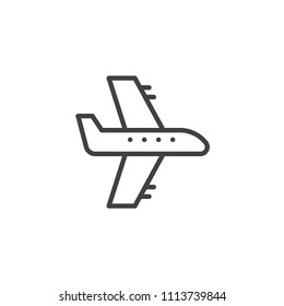 Flying plane outline icon. linear style sign for mobile concept and web design. Airplane simple line vector icon. Symbol, logo illustration. Pixel perfect vector graphics