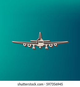 Flying Plane sign. Front view. Vector. Icon printed at 3d on sea color background.