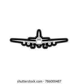 Flying Plane sign. Front view. Vector. Flat style black icon on white.