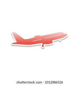 Flying Plane sign. Side view. Vector. Reddish icon with white and gray shadow on white background. Isolated.