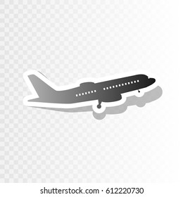 Flying Plane sign. Side view. Vector. New year blackish icon on transparent background with transition.