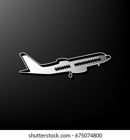 Flying Plane sign. Side view. Vector. Gray 3d printed icon on black background.