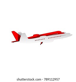 Flying Plane sign. Side view. Vector. Detachable paper icon with red body stock. Isolated.