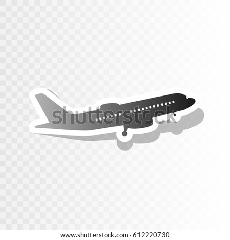 Flying Plane sign. Side view. Vector. New year blackish icon on transparent background with transition.