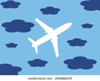 Flying plane in the sky. Minimalist geometric background. Vector illustration.