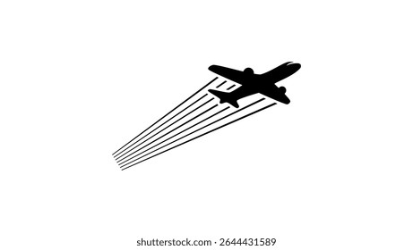 Flying Plane symbol , black isolated silhouette