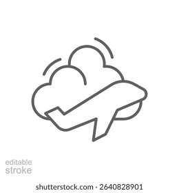 Flying Plane Through Clouds Icon Thin Line Editable Stroke Outline Style Symbol for Air Travel Design