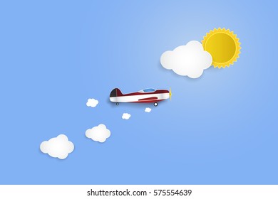 Flying plane vector illustration using paper cut style