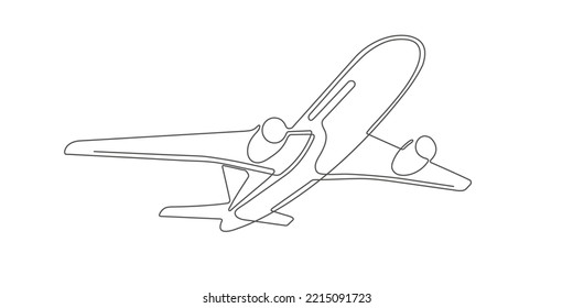 Flying Plane.Airplane.Air Flights.Continuous Line Drawing.Vector Illustration .