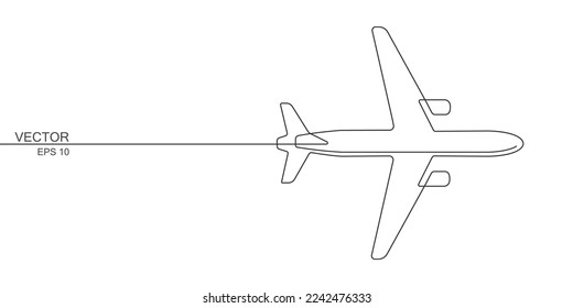  Flying plane.Airplane.Air flights.Continuous line drawing.Vector illustration .