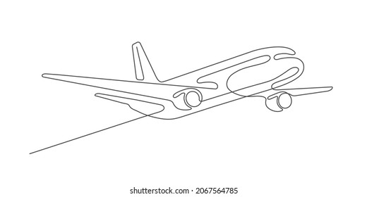 Flying plane Airplane Vector  Continuous line drawing Air flights Vacation banner 