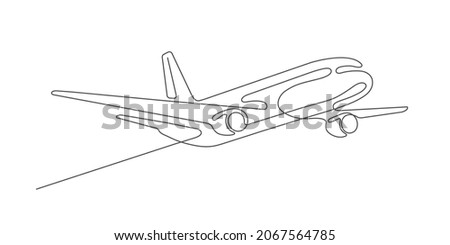 Flying plane.Airplane Vector .Continuous line drawing.Air flights.Vacation banner.