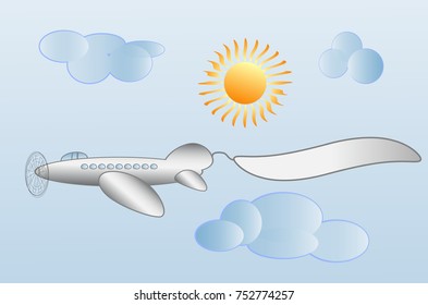 Flying planes set with the banners, template for text, vector illustration