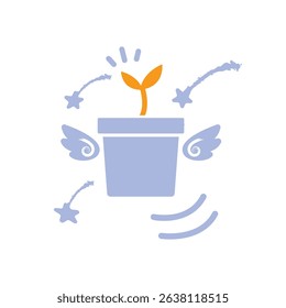 Flying plant pot. Pictogram. Iconic illustration for banner, ppt, poster, and art work.