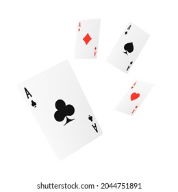 Flying Play-Karte vier von der Art oder Quads. Ace Design Cazino Spielelement. Poker oder Blackjack realistische Karten. Vektorgrafik