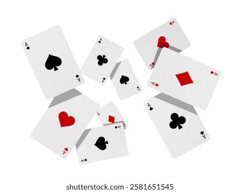 
Flying playing cards for poker and gambling, three aces isolated on white, clipping path