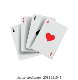 
Flying playing cards for poker and gambling, three aces isolated on white, clipping path