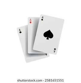 
Flying playing cards for poker and gambling, three aces isolated on white, clipping path