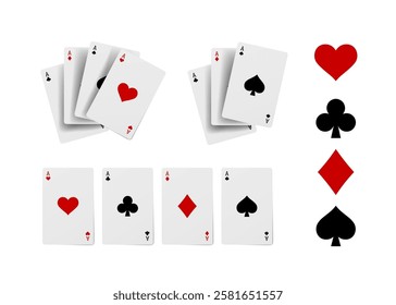 
Flying playing cards set for poker and gambling, three aces isolated on white, clipping path