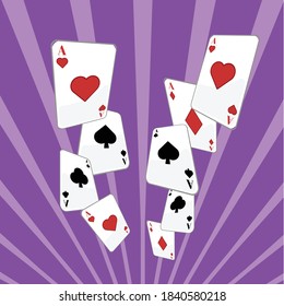 Flying playing cards vector illustration. Poker backround concept. Isometric casino cards poster banner.