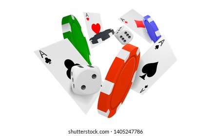 Flying poker chips and cards background . Casino concept. Vector illustration.