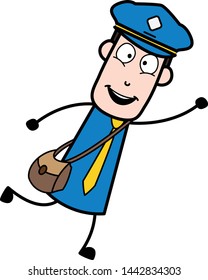 Flying Pose - Retro Postman Cartoon Courier Guy Vector Illustration