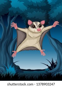 Flying possum in Holzgrafik