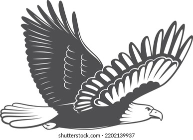 Flying prey bird symbol. Freedom black logo