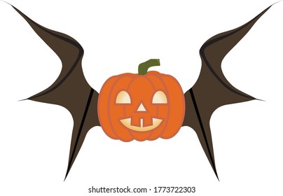 Flying Pumpkin Bat Vector Illustration