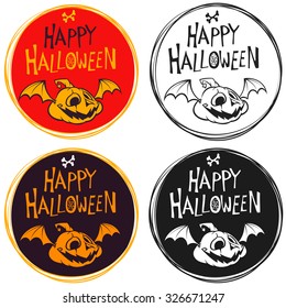 Flying  pumpkin head with bat wings. Halloween flyer and poster