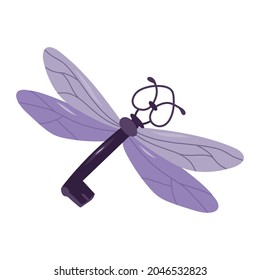 Flying purple key with wings.Esoteric and mystical design element.