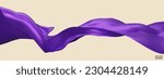 Flying purple silk textile fabric flag background. Smooth elegant purple Satin Isolated on beige Background for grand opening ceremony. Purple curtain. 3d vector illustration