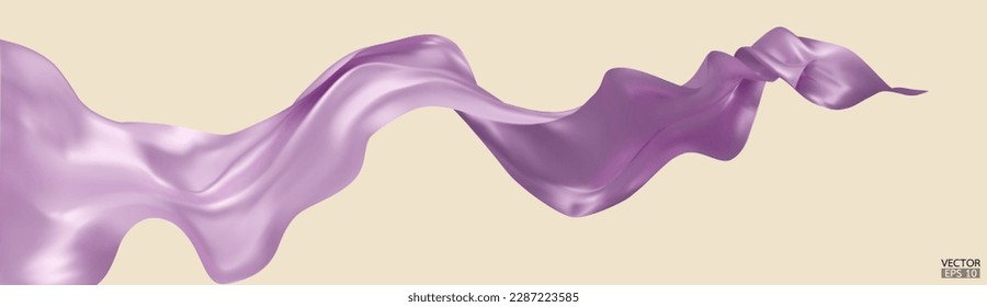 Flying purple silk textile fabric flag background. Smooth elegant purple Satin Isolated on blue Background for grand opening ceremony. Purple curtain. 3d vector illustration