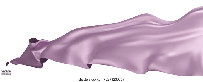 Flying purple silk textile fabric flag background. Smooth elegant purple Satin Isolated on white Background for grand opening ceremony. Purple curtain. 3d vector illustration.