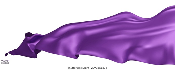 Flying purple silk textile fabric flag background. Smooth elegant purple Satin Isolated on white Background for grand opening ceremony. Purple curtain. 3d vector illustration.