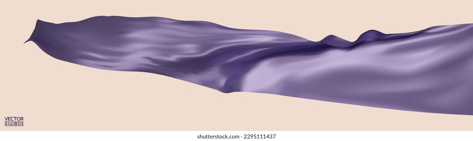 Flying purple silk textile fabric flag background. Smooth elegant purple Satin Isolated on beige Background for grand opening ceremony. Purple curtain. 3d vector illustration