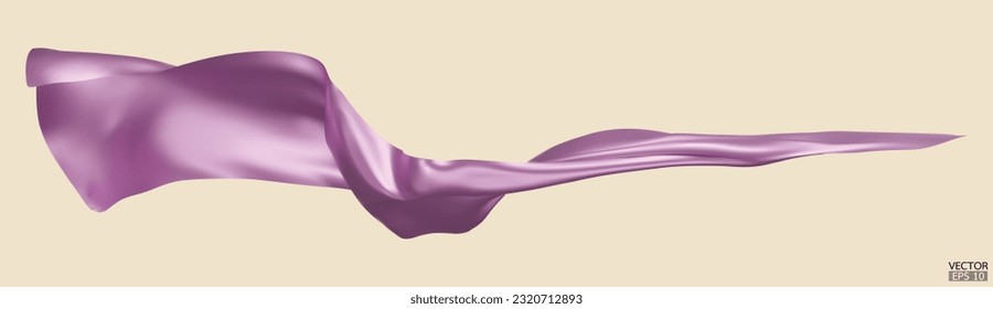 Flying purple silk textile fabric flag background. Smooth elegant purple Satin Isolated on beige Background for grand opening ceremony. Purple curtain. 3d vector illustration