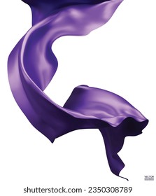 Fliegendes violettes Seidengewebe, Stoffflagge Hintergrund. Raffinierte, elegante violette Satin einzeln auf weißem Hintergrund für große Eröffnungszeremonie. Fliegendes violettes seidenes vertikales Bild. 3D-Vektorgrafik